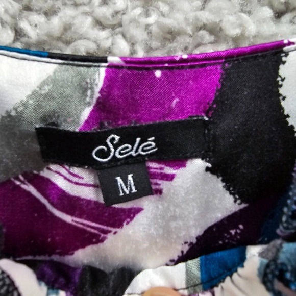 Sele Babydoll Top Womens Medium Colorful Satin Short Sleeve Tie Y2K - Picture 6 of 15